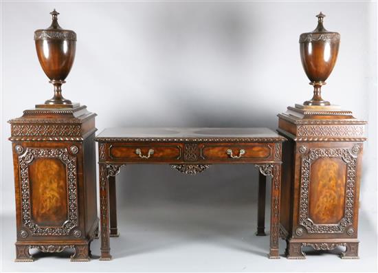 A late Victorian Chippendale style mahogany serving table, table W.4ft 6in. D.2ft 2in. H.3ft; cupboards W.1ft 9in. D.2ft 2in. H.6ft